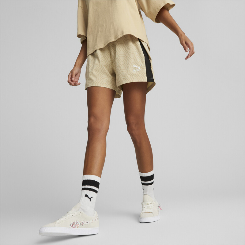 Women's PUMA T7 Woven Regular Fit Shorts in Light Sand size L