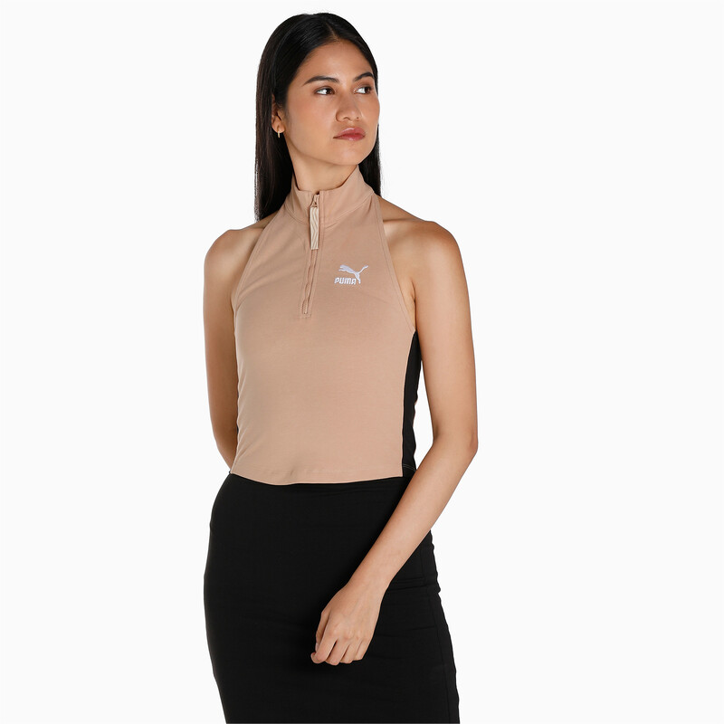 

Women's PUMA T7 Half-Zip Mock Neck Slim Fit Slim Fit Top, Dusty tan