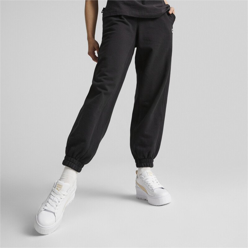 Women's PUMA DOWNTOWN Relaxed Fit Sweat Cotton Pants in Black size L