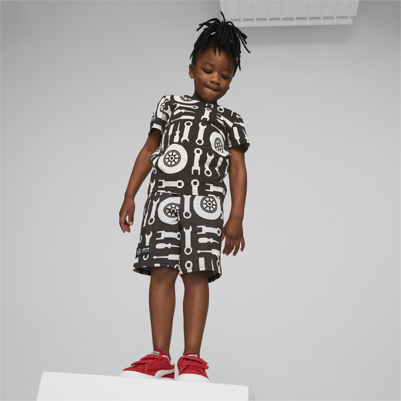 PUMA Mercedes AMG Petronas F1 All Over Print Kids' Regular Fit Cotton Shorts in Black size 7-8Y