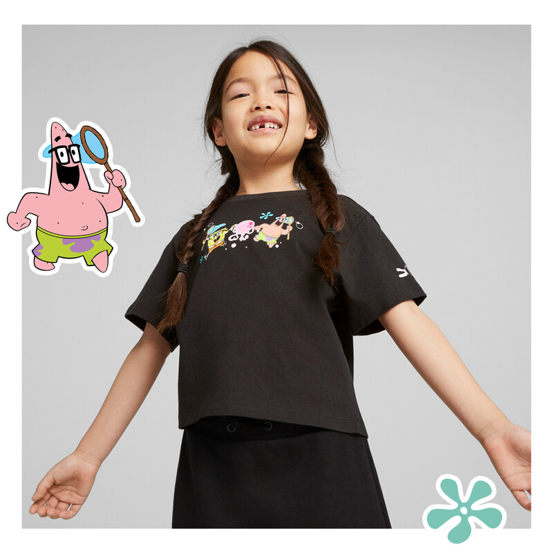 PUMA X SPONGEBOB Kids' Relaxed Fit Cotton T-Shirt in Black size 11-12Y