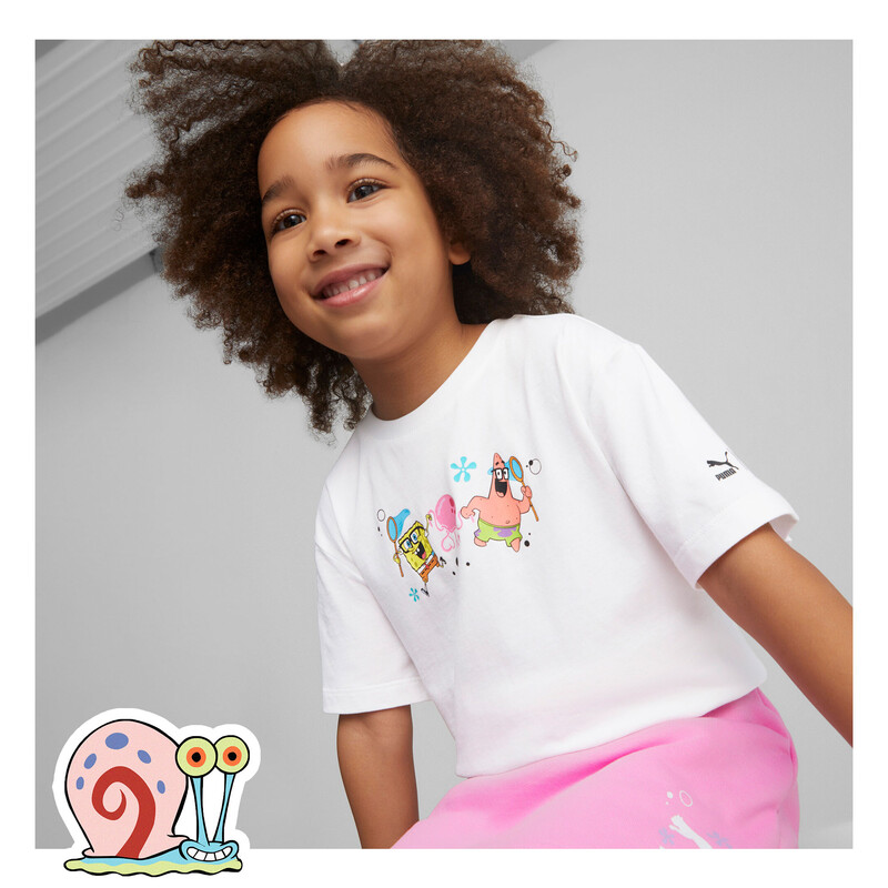 PUMA X SPONGEBOB Kids' Relaxed Fit Cotton T-Shirt in White size 11-12Y