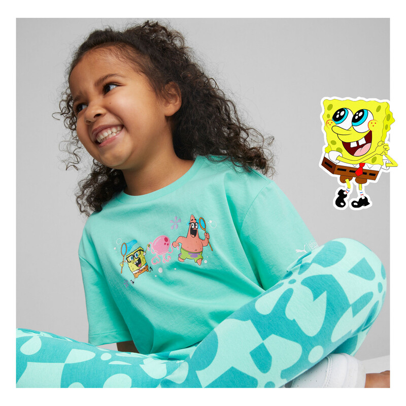 PUMA X SPONGEBOB Kids' Relaxed Fit Cotton T-Shirt in Green size 9-10Y