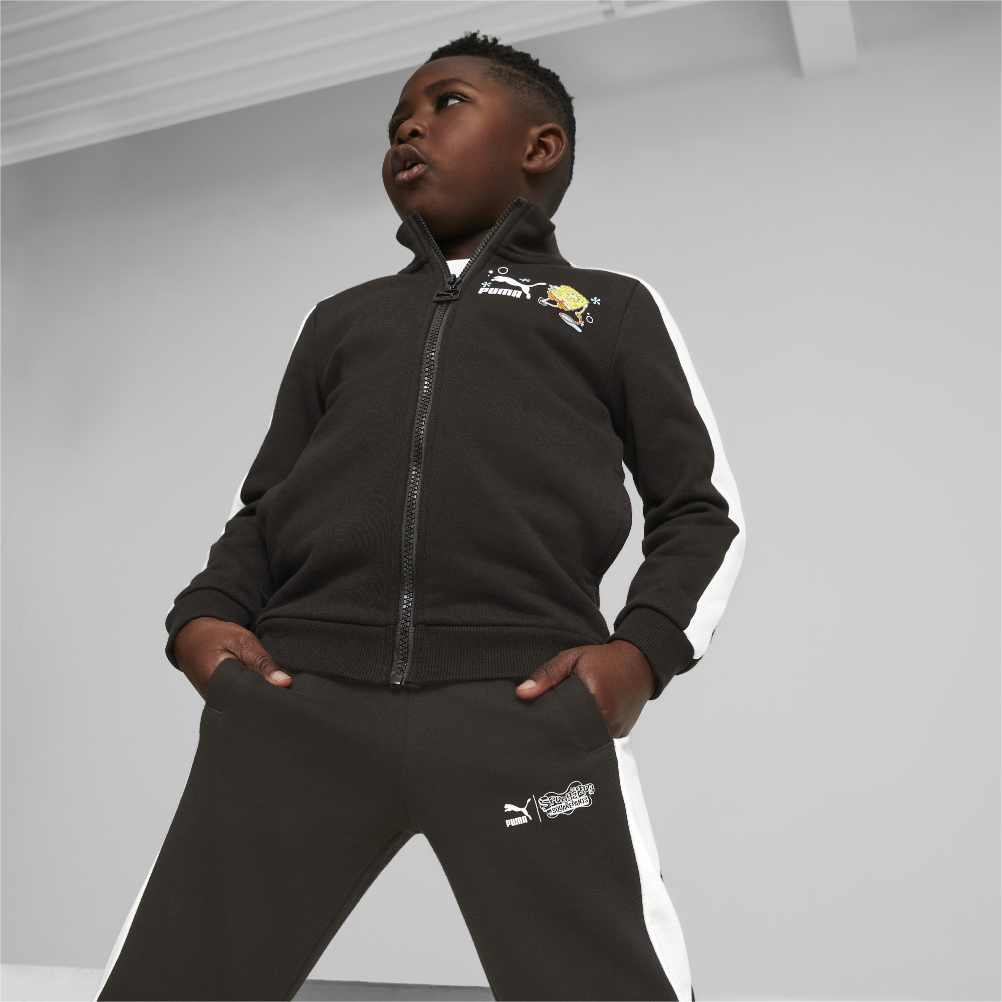 Puma X SPONGEBOB T7 Jacket Kids, Black, Size 2-3Y, Clothing
