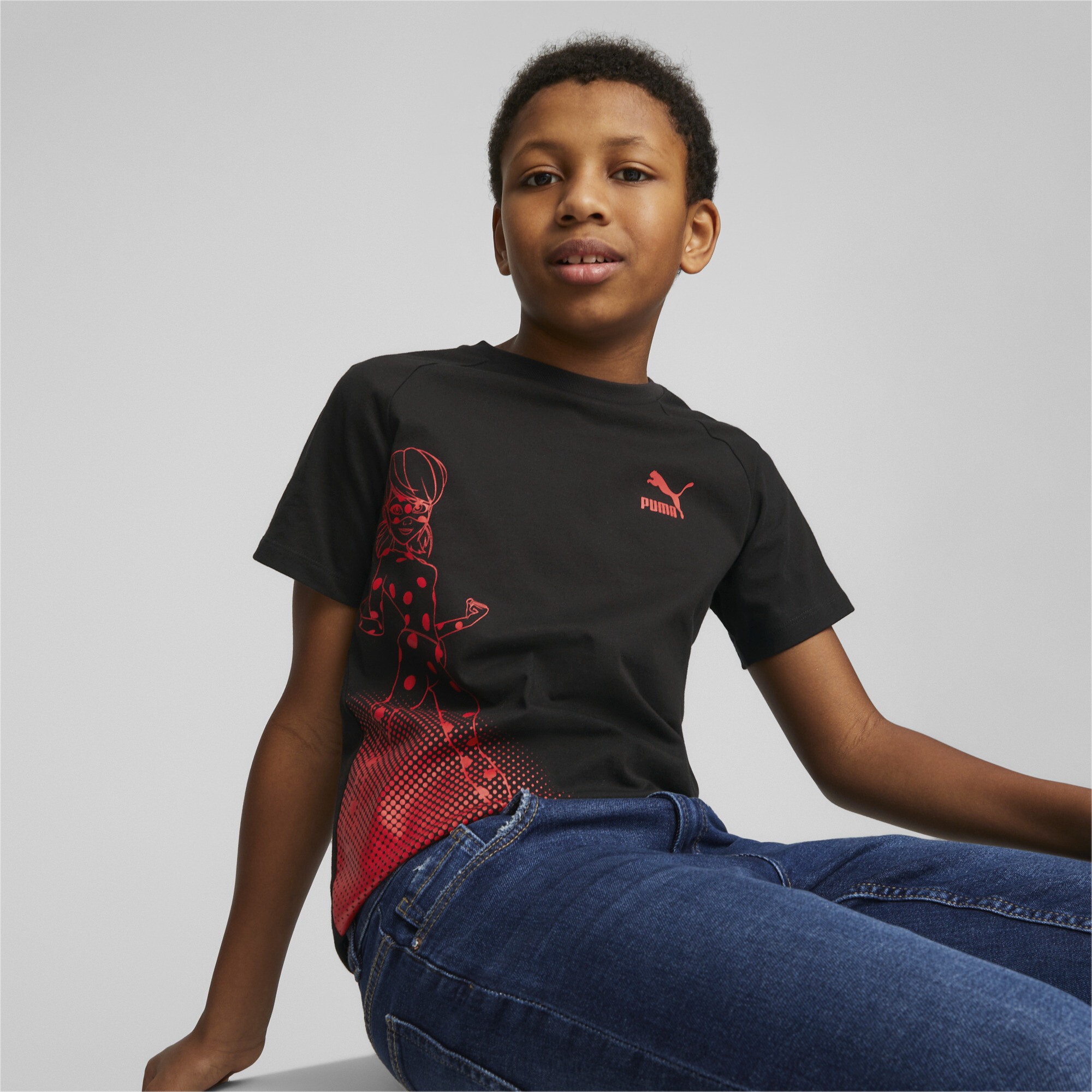 Puma X MIRACULOUS Tee Youth, Black, Size 7-8Y, Clothing