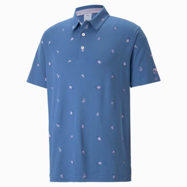 PUMA x Arnold Palmer CLOUDSPUN Citrus Golf Polo Shirt Men, Lake Blue-Pale Pink, large-ZAF