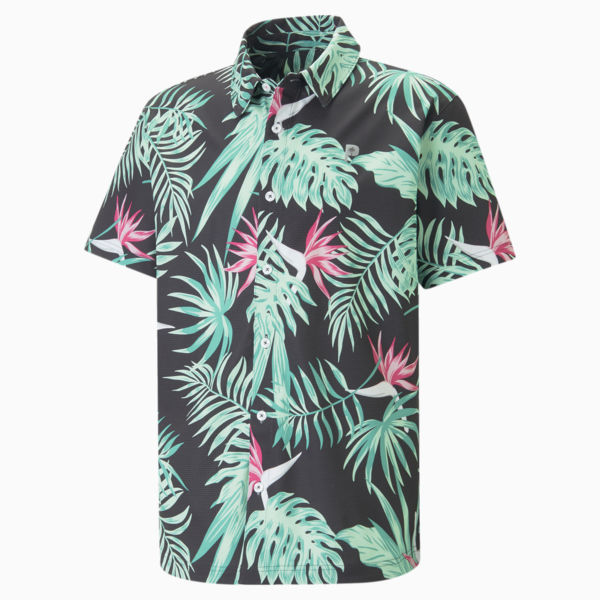 PUMA x Palm Tree Crew Paradise Button-Down Golf Shirt Men, PUMA Black, large-ZAF
