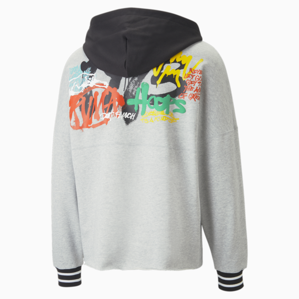 Buzo de basketball con capucha Boroughs para hombre, Light Gray Heather-PUMA Black, large-ARG