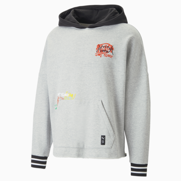 Buzo de basketball con capucha Boroughs para hombre, Light Gray Heather-PUMA Black, large-ARG