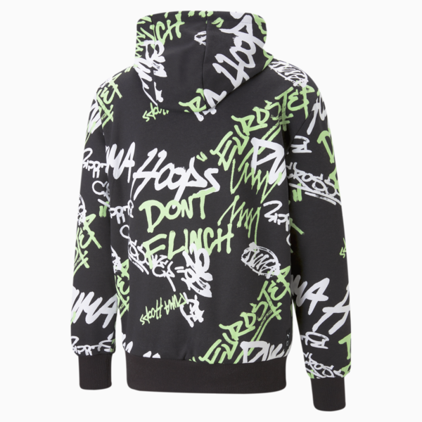 Freestyle Booster Basketball Hoodie Men, PUMA Black-DON'T FLINCH AOP, large-ZAF