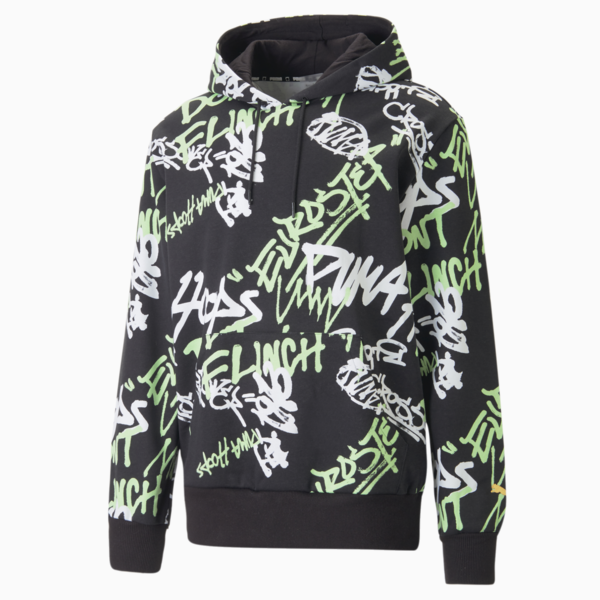 Freestyle Booster Basketball Hoodie Men, PUMA Black-DON'T FLINCH AOP, large-ZAF