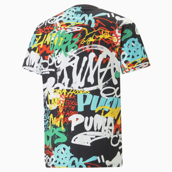 Camiseta de basketball Graffiti para hombre, PUMA Black-Multi Print, large-ARG