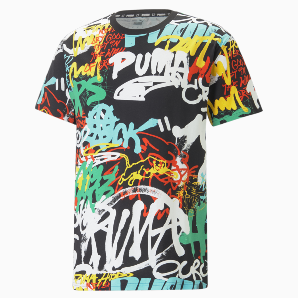 Camiseta de basketball Graffiti para hombre, PUMA Black-Multi Print, large-ARG