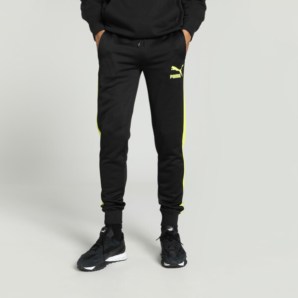 Puma Iconic T7 Men's Track Pants In Black-lime Sheen