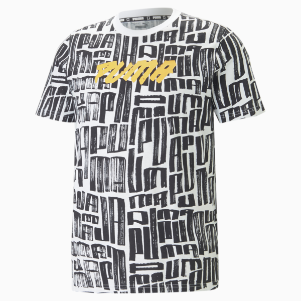 Hoops Printed Basketball Tee Men, PUMA White, large-ZAF