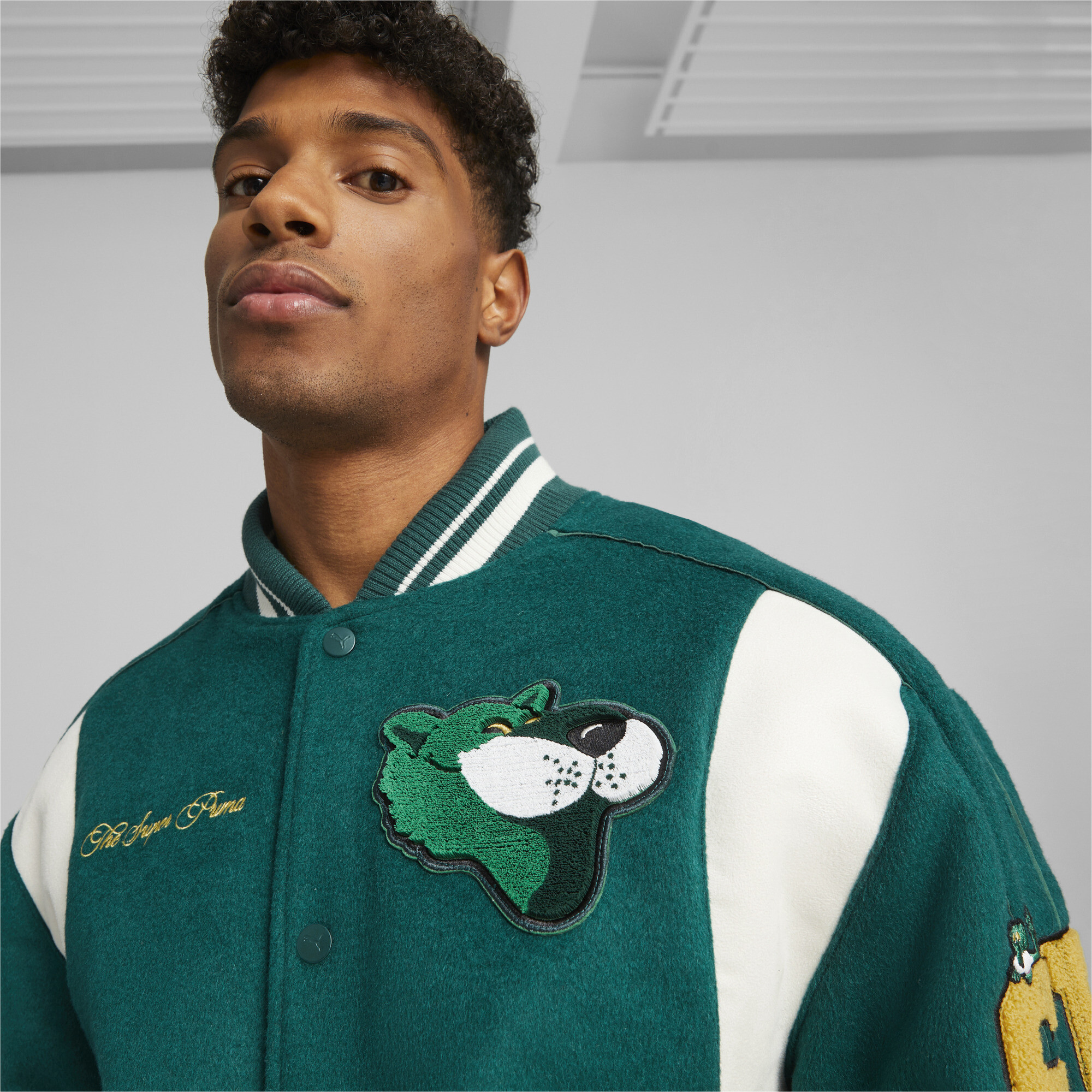 Men's PUMA The Mascot T7 College Jacket Men In Green, Size XS, Polyester