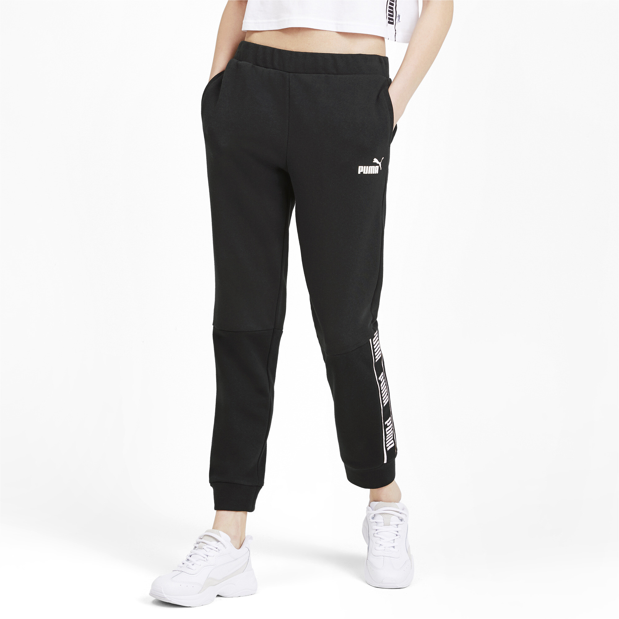 womens black leather joggers