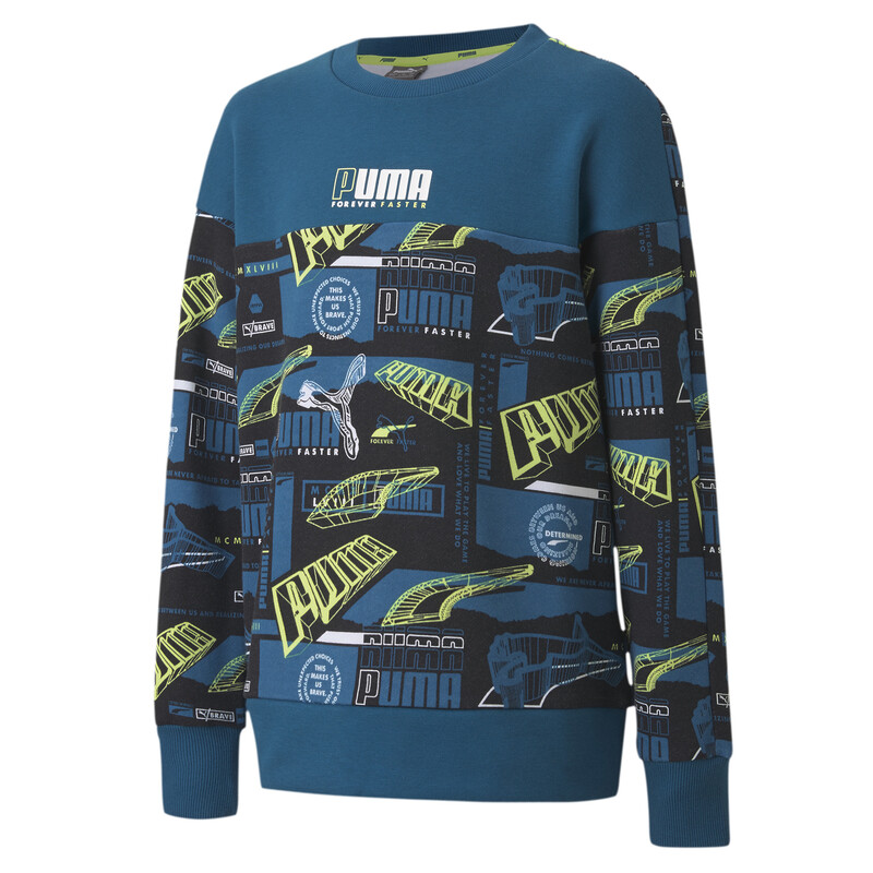 PUMA Alpha Crew-Neck Kid's Sweatshirt, Black/blue