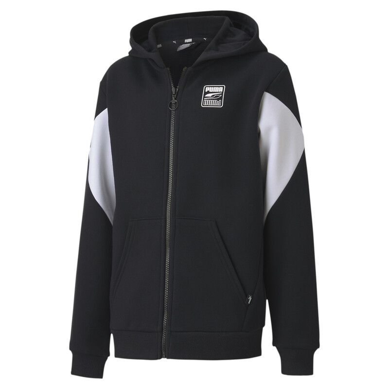 

PUMA Rebel Block Full Zip Boy's Relaxed Hoodie, Black
