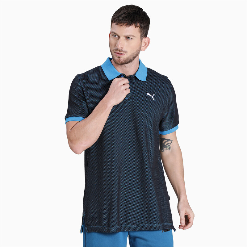

Men's PUMA Jacquard Polo, Black/blue