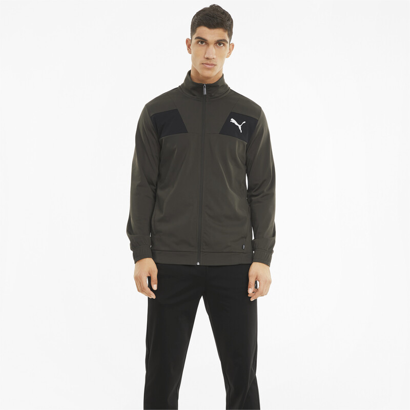 Men's PUMA Techstripe Tricot Regular Fit Tracksuit, Black/brown