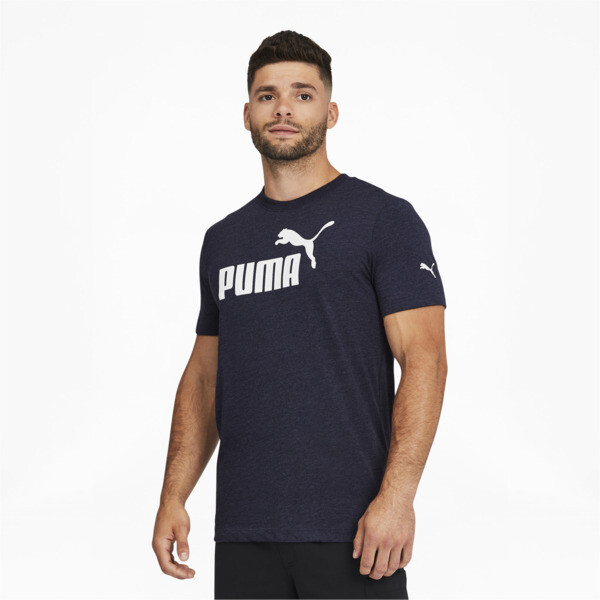Puma Essentials Men's Heather T-shirt In Peacoat-white