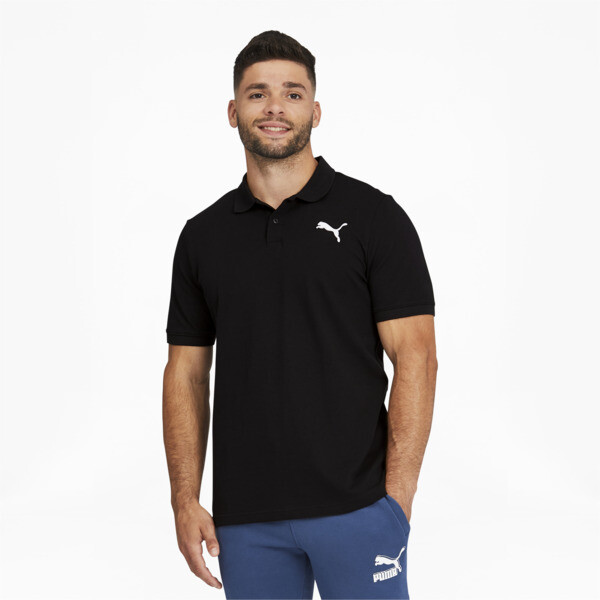 Shop Puma Essentials Men's Pique Polo Shirt In Cotton Black-cat