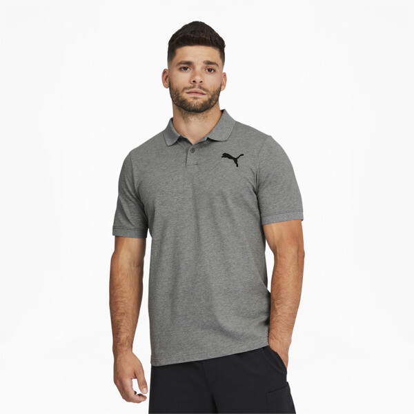 Shop Puma Essentials Men's Pique Polo Shirt In Medium Gray Heather-cat