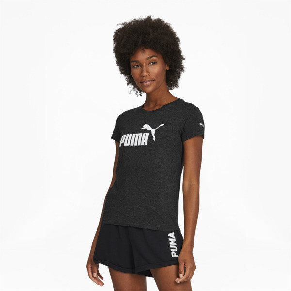 Puma Essentials Women's Logo T-Shirt In Dark Grey Heather/White, Size Xs