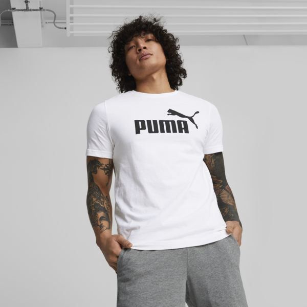 Essentials Logo Men's Tee, Puma White, large-MEX