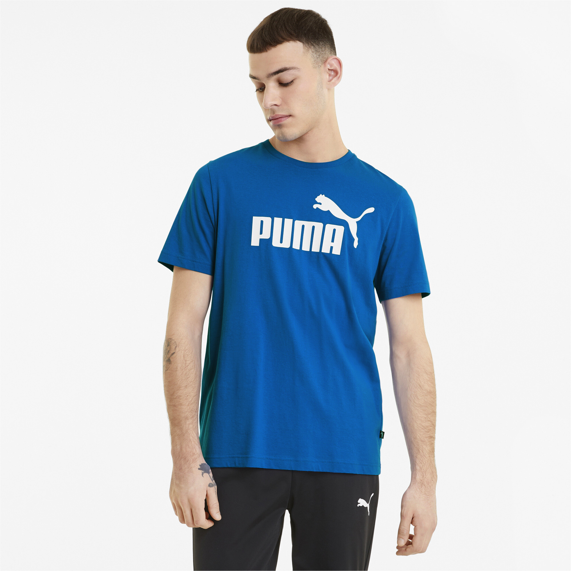 Men's Puma Essentials Logo T-Shirt, Blue, Size S, Clothing