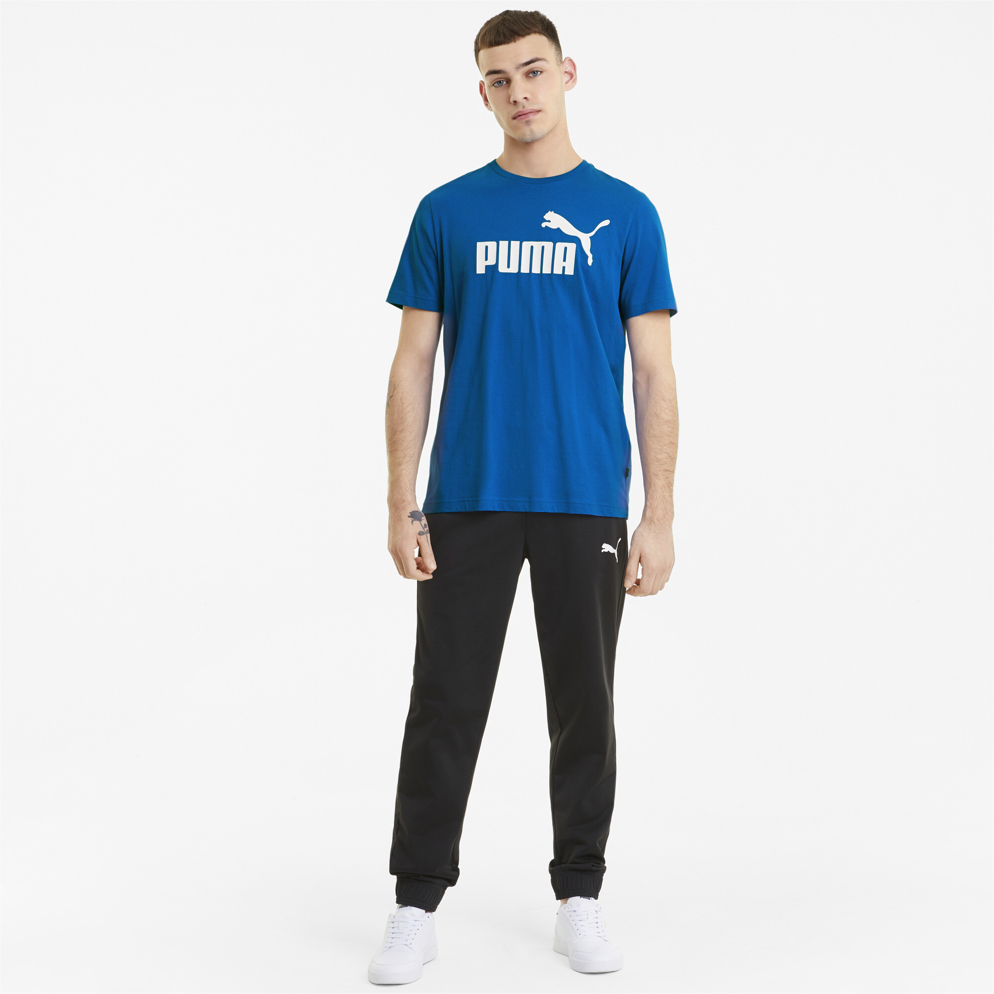 Men's Puma Essentials Logo T-Shirt, Blue, Size S, Clothing