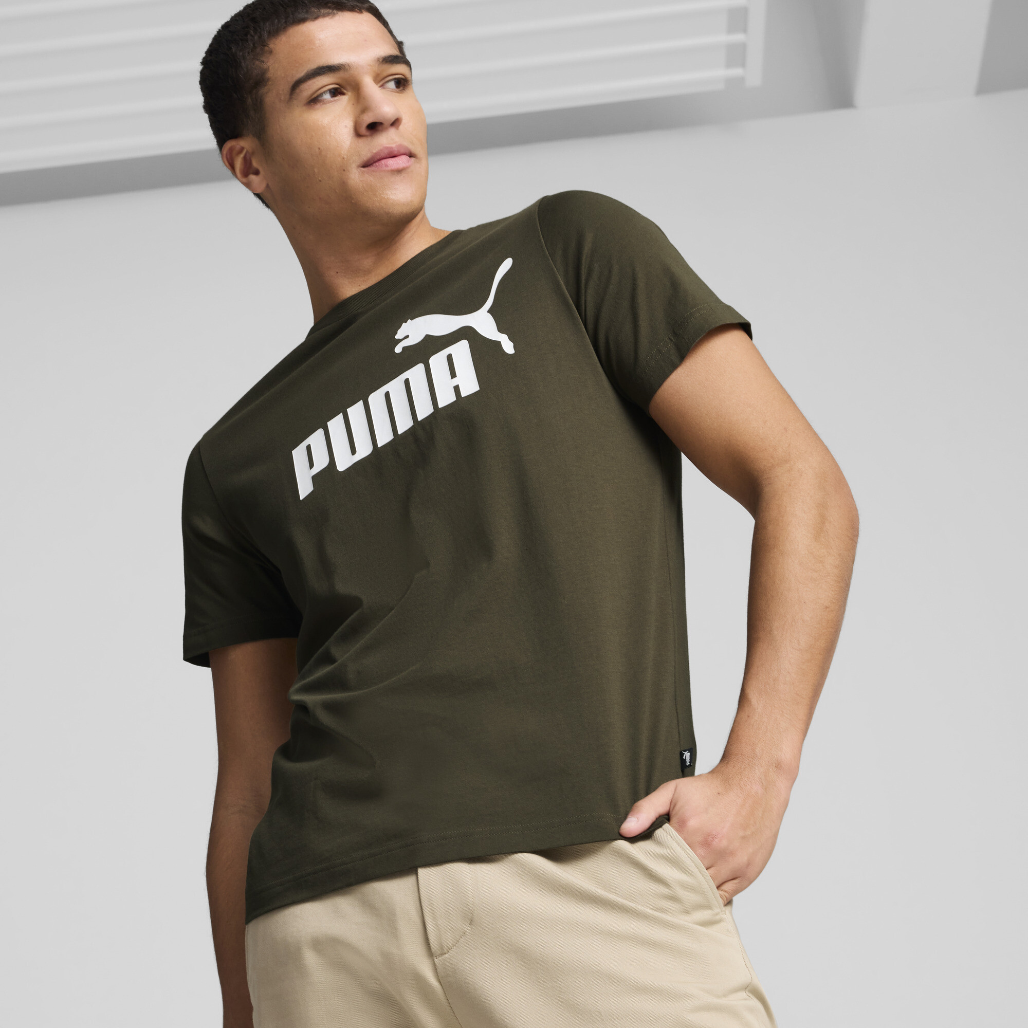 Men's Puma Essentials Logo T-Shirt, Green, Size XXS, Clothing