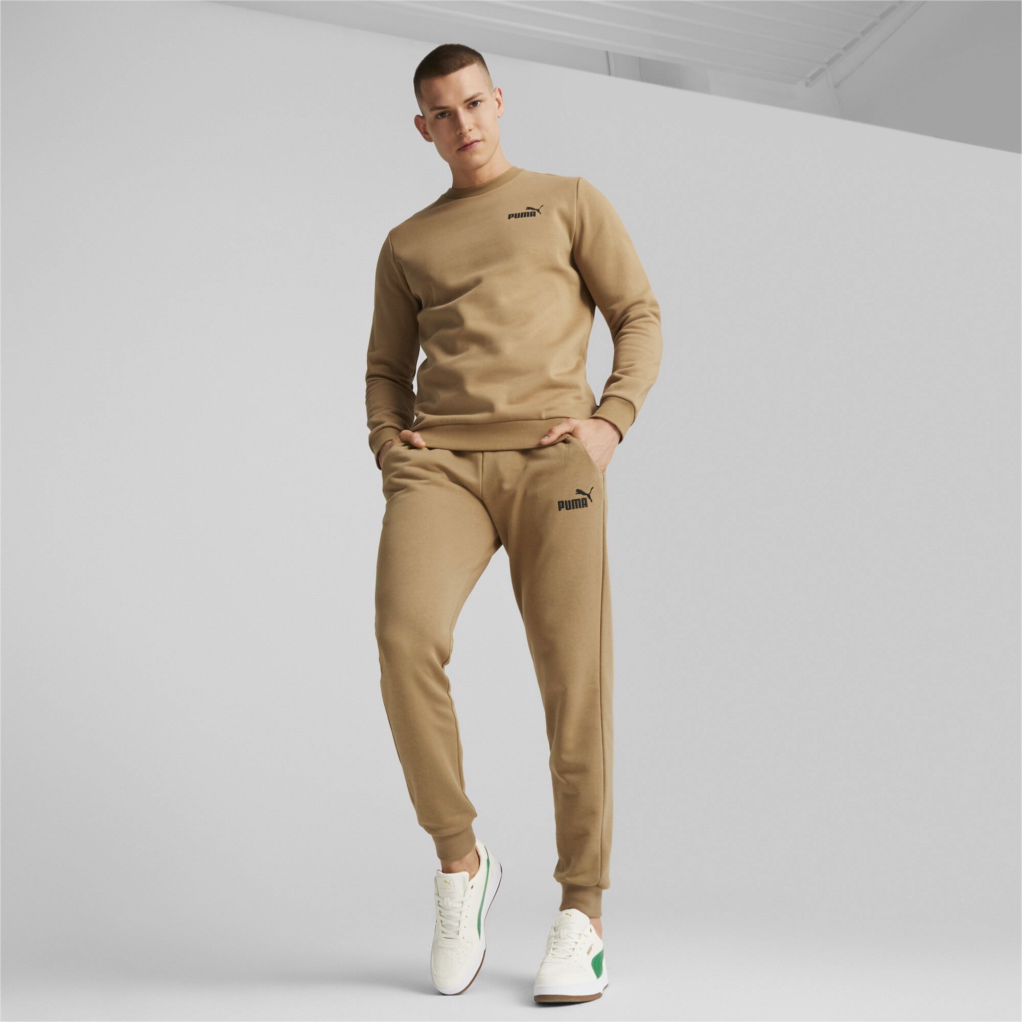 Men's Puma Essentials Small Logo Crew Neck's Sweatshirt, Beige, Size XS, Clothing