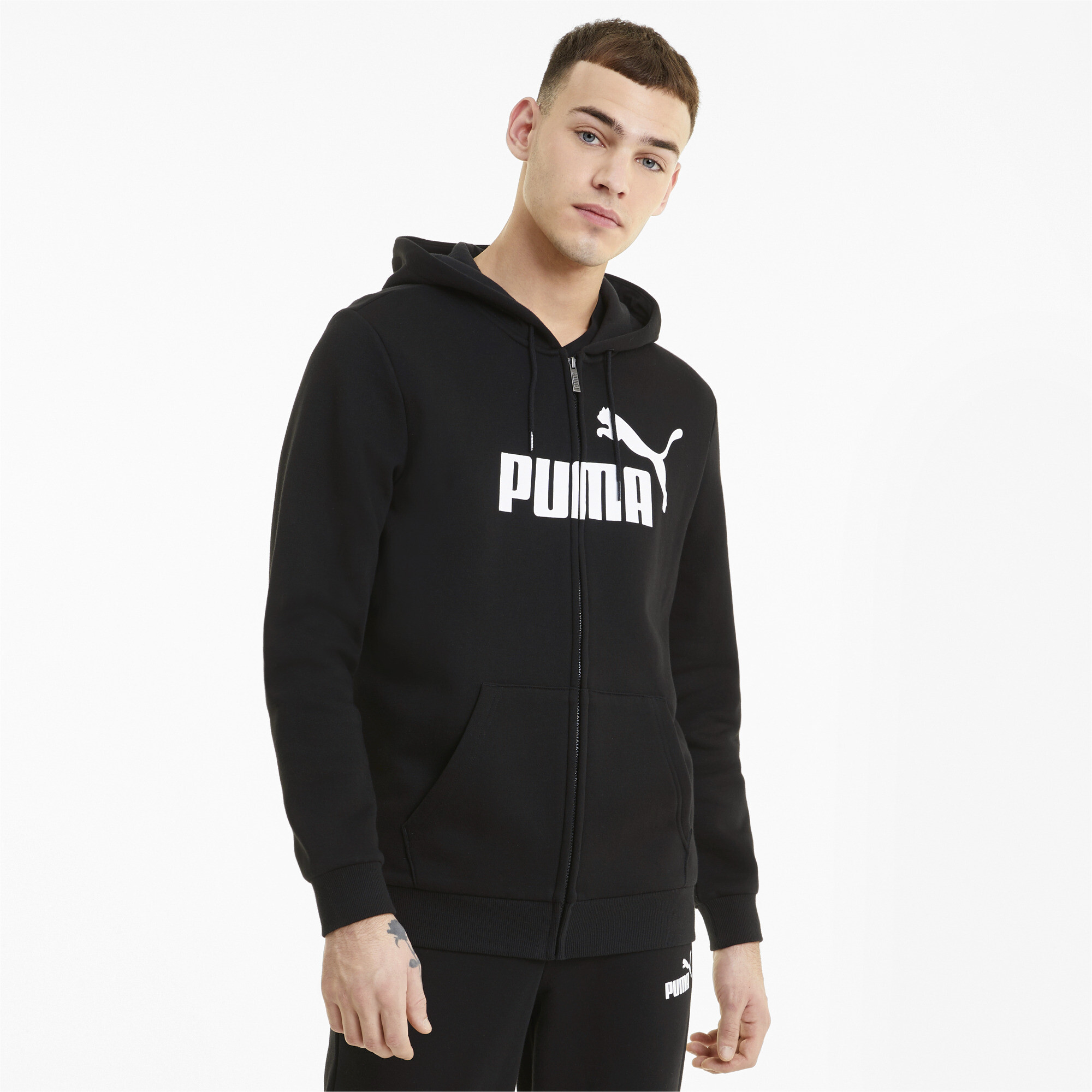 Men's Puma Essentials Big Logo Full-Zip's Hoodie, Black, Size XXS, Clothing