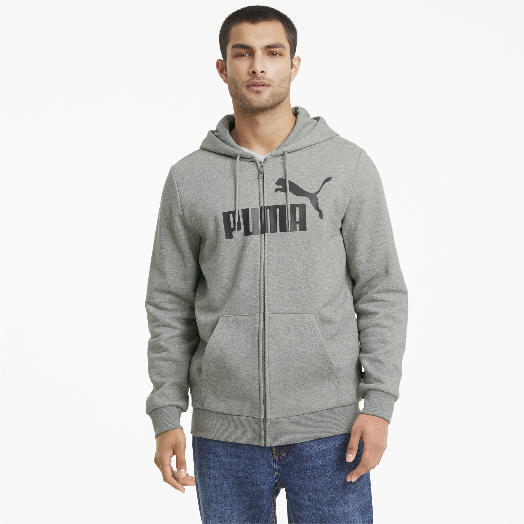 Men's Puma Essentials Big Logo Full-Zip's Hoodie, Gray, Size XXS, Lifestyle