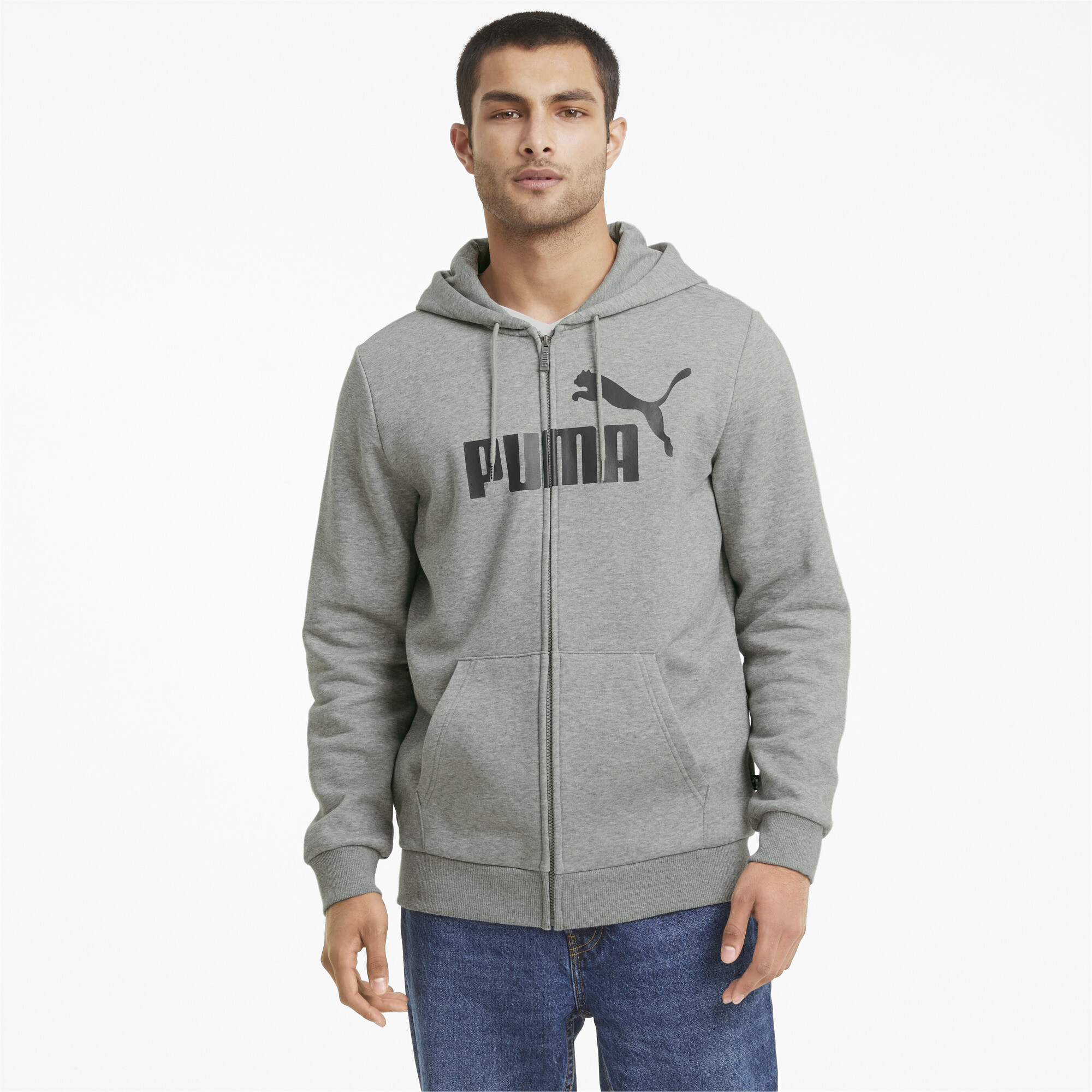 Men's Puma Essentials Big Logo Full-Zip Hoodie, Gray, Size XXL, Lifestyle