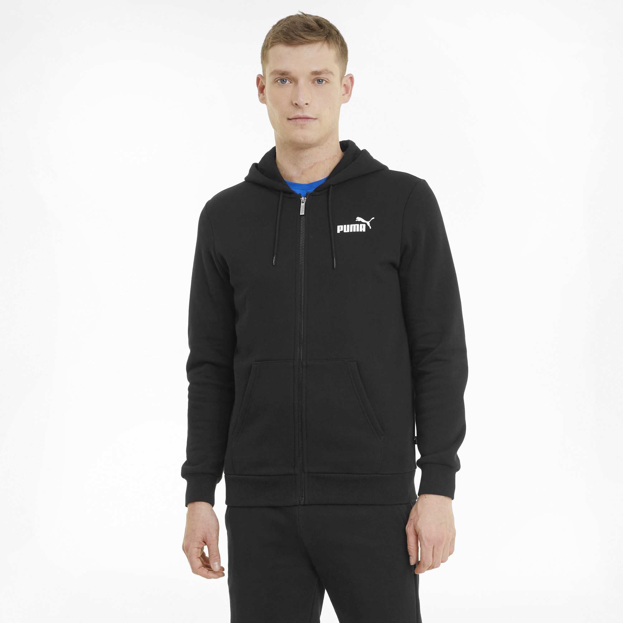 Men's Puma Essentials Full-Zip Logo Hoodie, Black, Size XS, Clothing