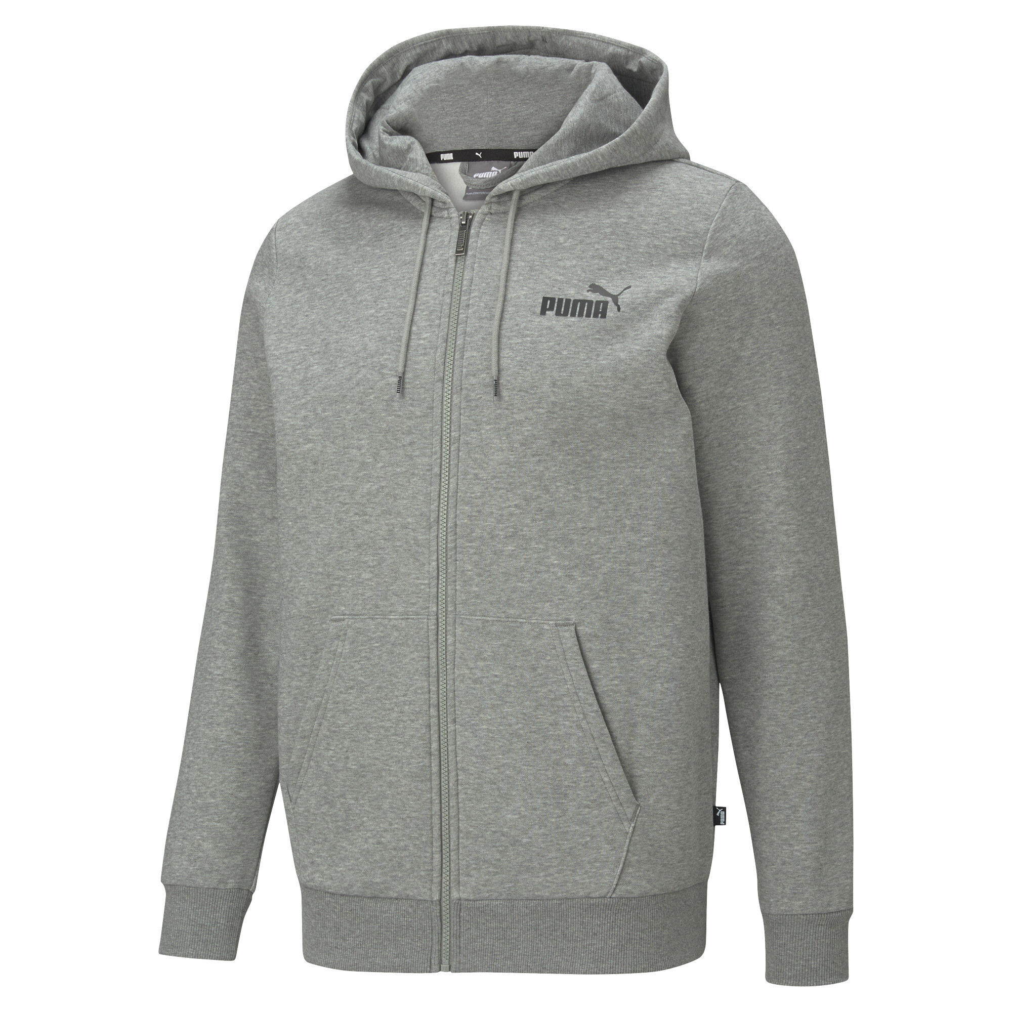 Men's Puma Essentials Full-Zip Logo Hoodie, Gray, Size 4XL, Clothing