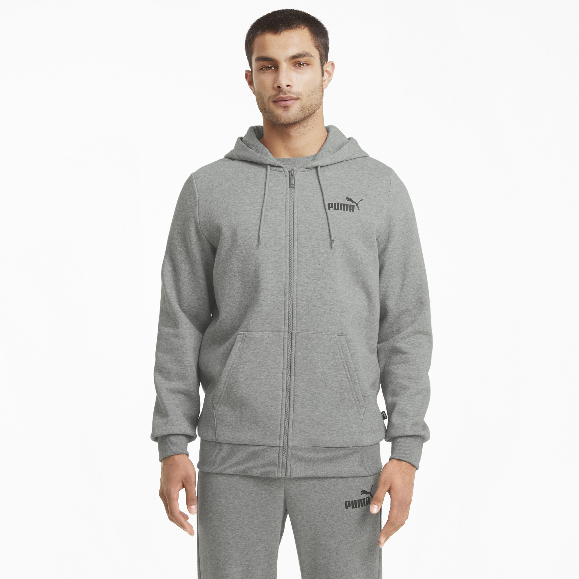 Men's Puma Essentials Full-Zip Logo Hoodie, Gray, Size 4XL, Clothing