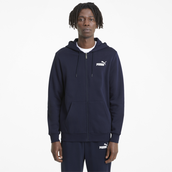 Essentials Full-Zip Logo Hoodie Men, Peacoat, large-ZAF