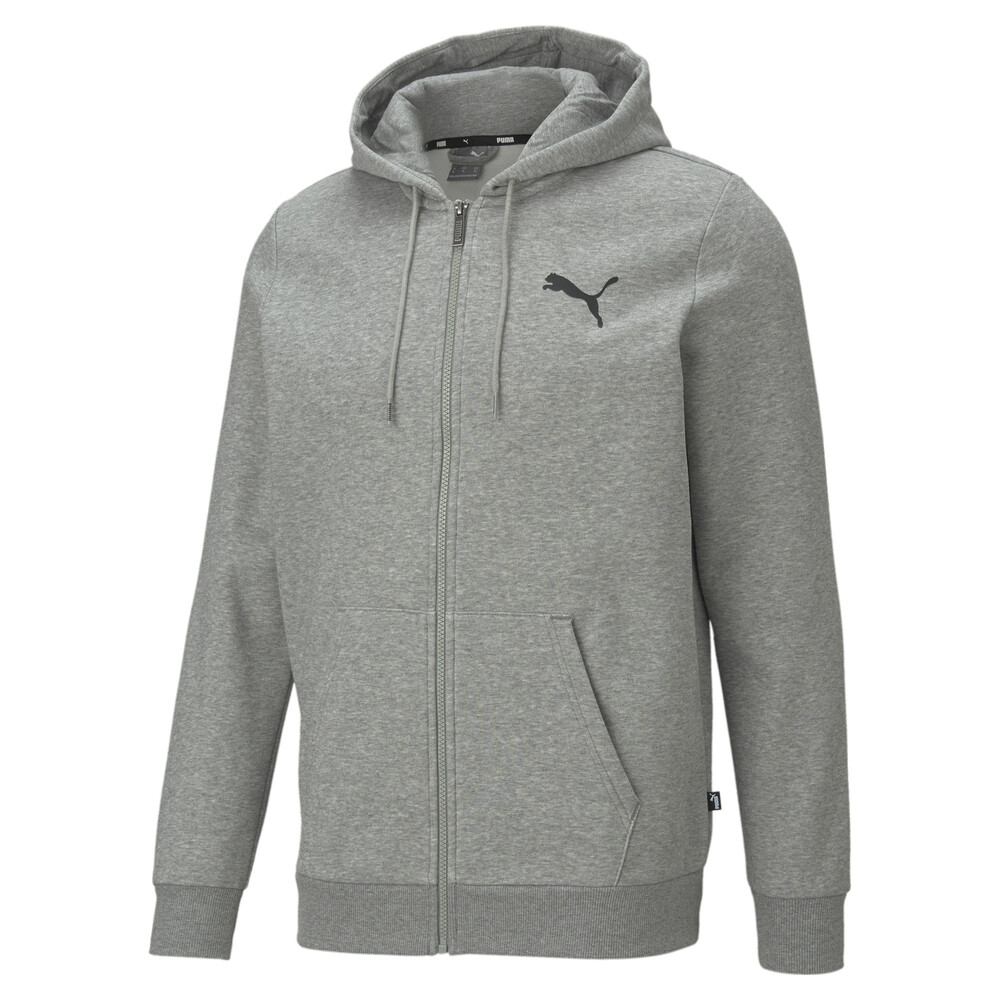 Essentials Full-Zip Logo Men's Hoodie | Gray - PUMA