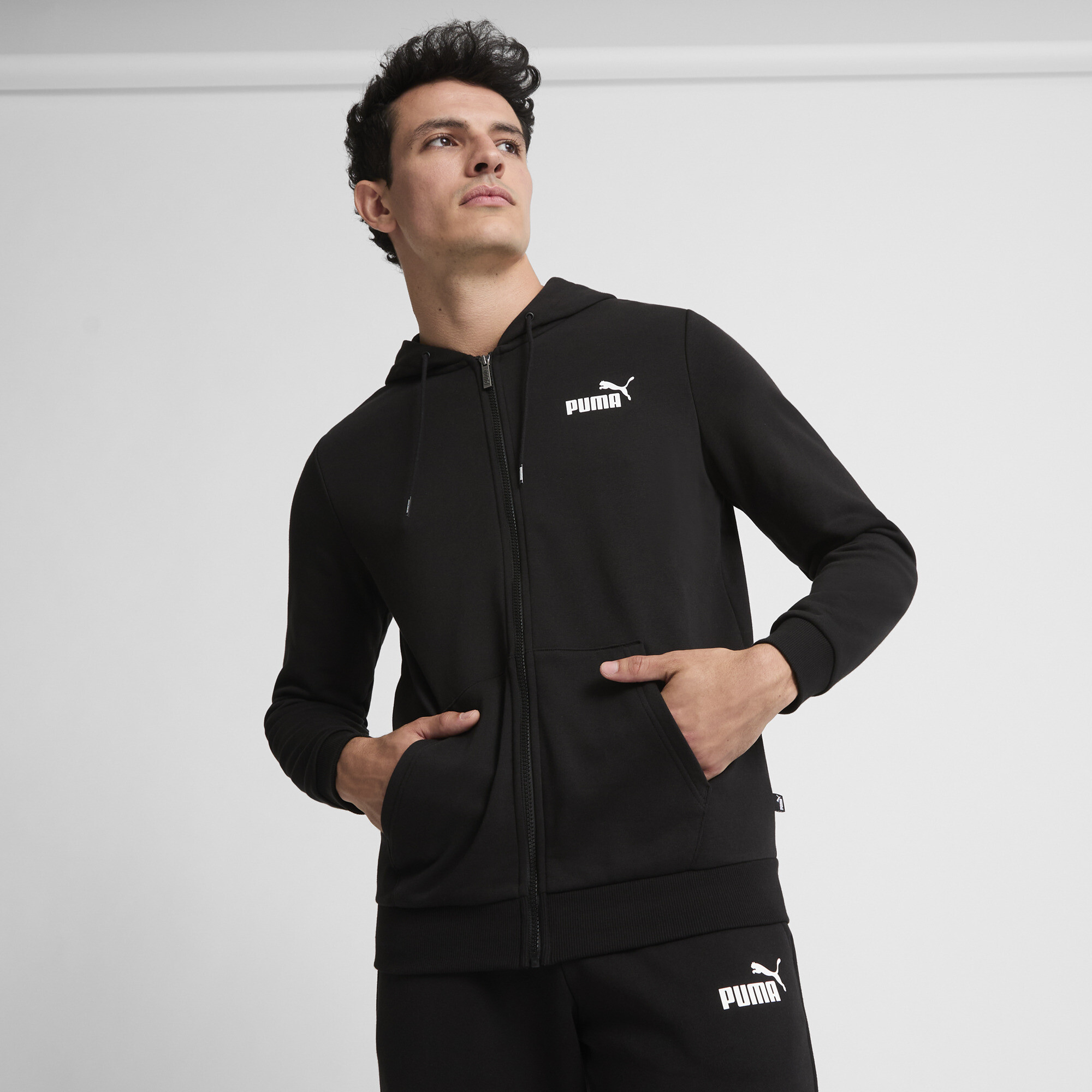 Men's Puma Essentials Small Logo Full-Zip Hoodie, Black, Size S, Clothing