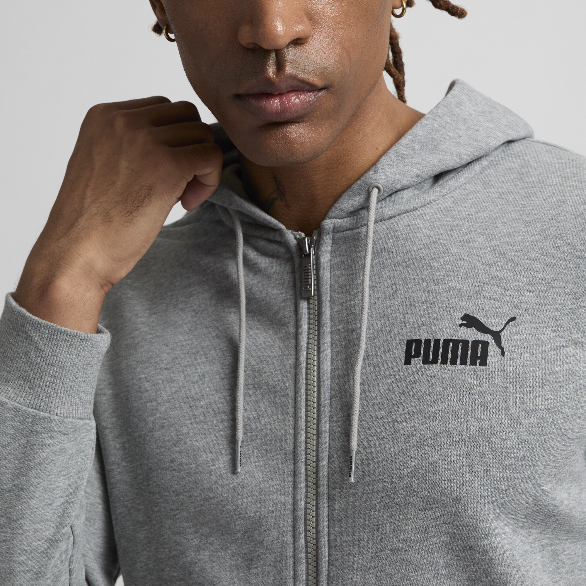 Men's Puma Essentials Small Logo Full-Zip Hoodie, Gray, Size S, Clothing