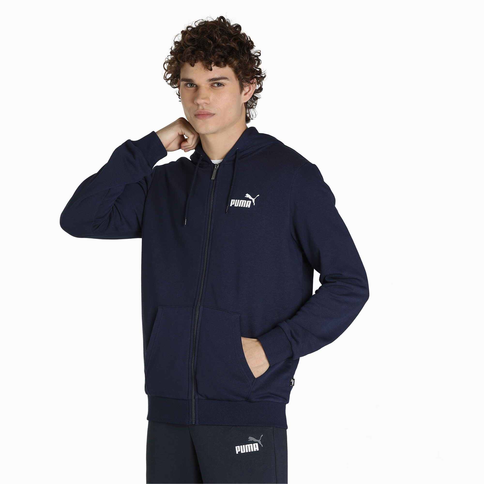 Men's Puma Essentials Small Logo Full-Zip Hoodie, Blue, Size M, Lifestyle