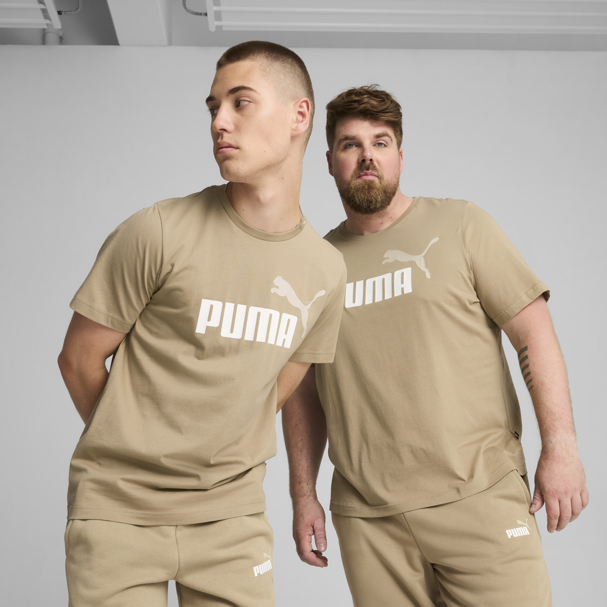 Men's Puma Essentials+ 2 Colour Logo T-Shirt, Beige, Size L, Clothing