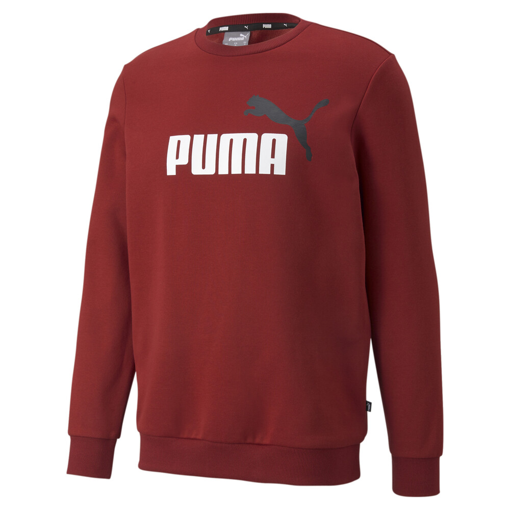 Essentials+ Two-Tone Big Logo Crew Neck Men's Sweater | Red - PUMA