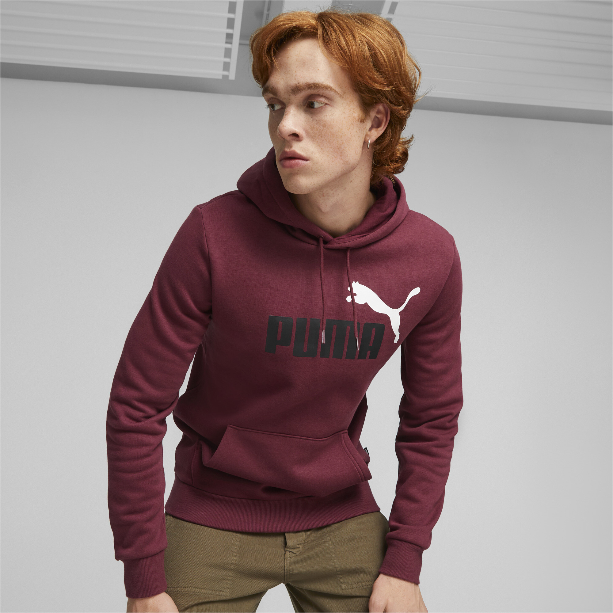 Men's Puma Essentials+ Two-Tone Big Logo's Hoodie, Red, Size XL, Clothing
