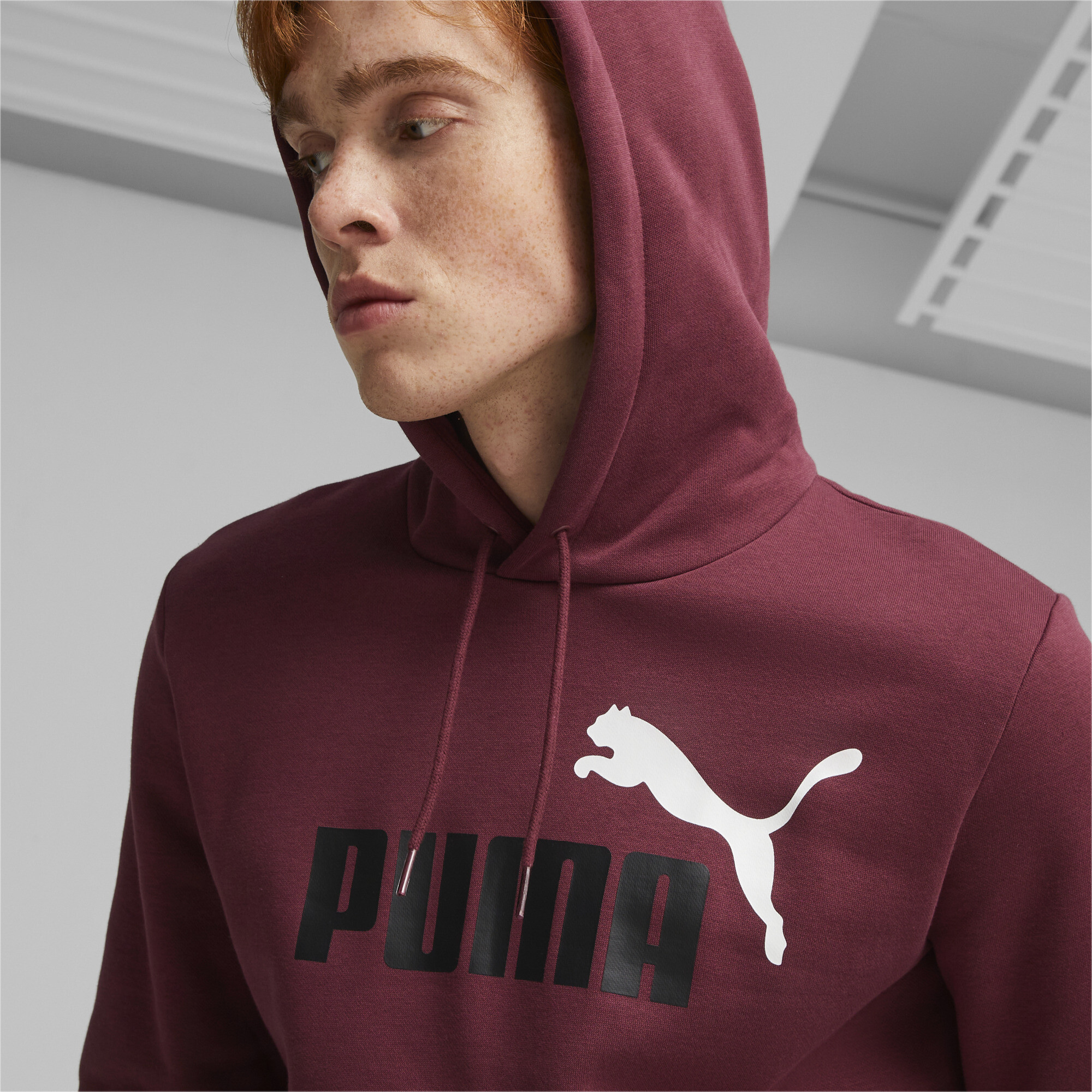 Men's Puma Essentials+ Two-Tone Big Logo's Hoodie, Red, Size XS, Clothing