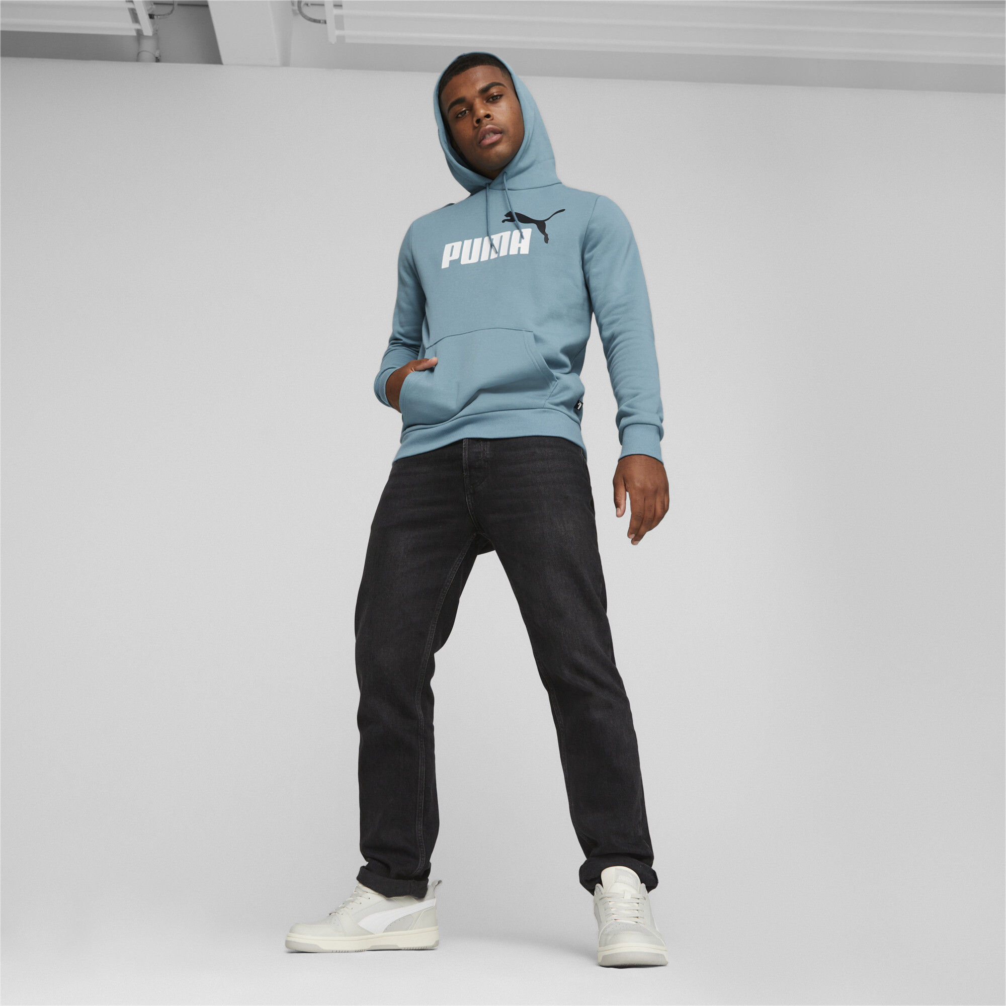 Men's Puma Essentials+ Two-Tone Big Logo's Hoodie, Blue, Size XS, Clothing